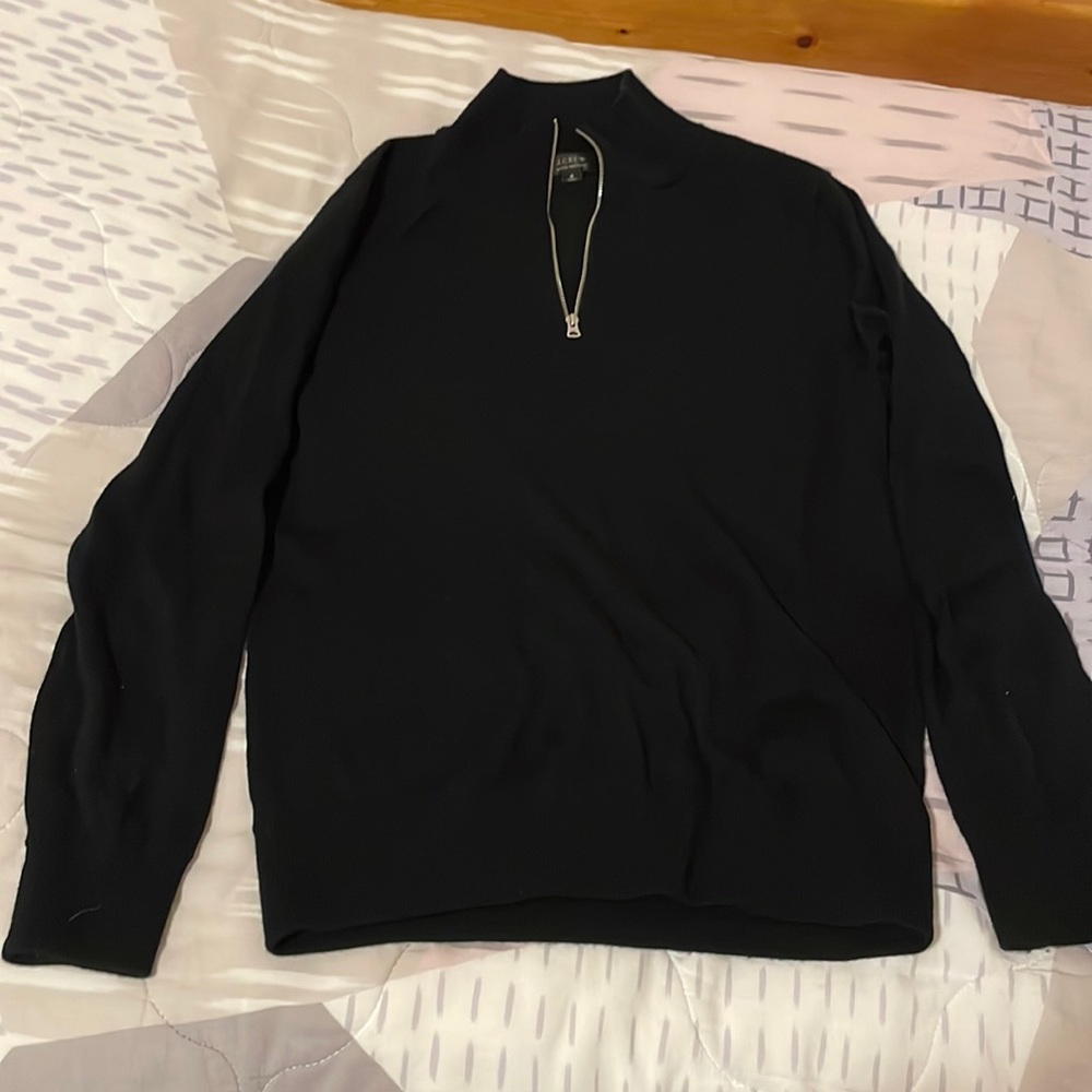 J Crew Merino Wool Quarter Zip Sweater Blk Sm